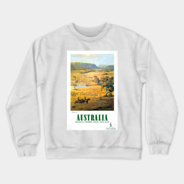 Vintage Travel Poster Australia Pastoral Crewneck Sweatshirt by vintagetreasure